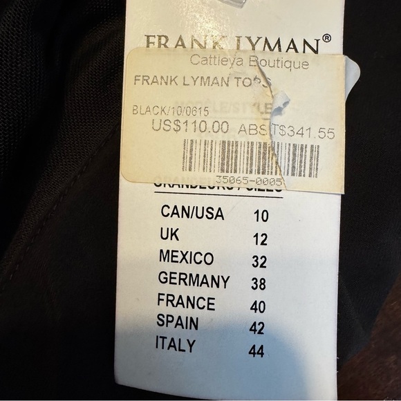 NWT Frank Lyman Designs Short Sleeve Mesh Front Boat Neck Black Top Sz 10 - Picture 7 of 11